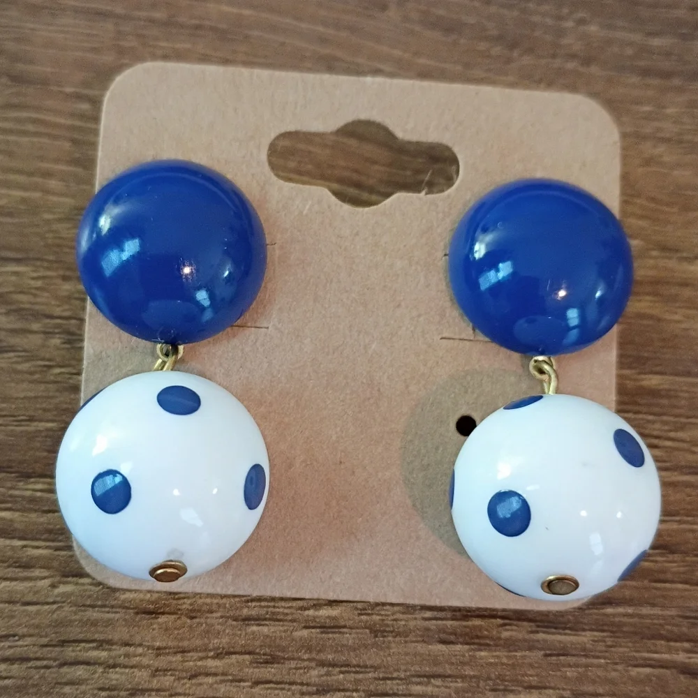 Fashion Jewelry Blue and White Polka Dot Drop Earrings